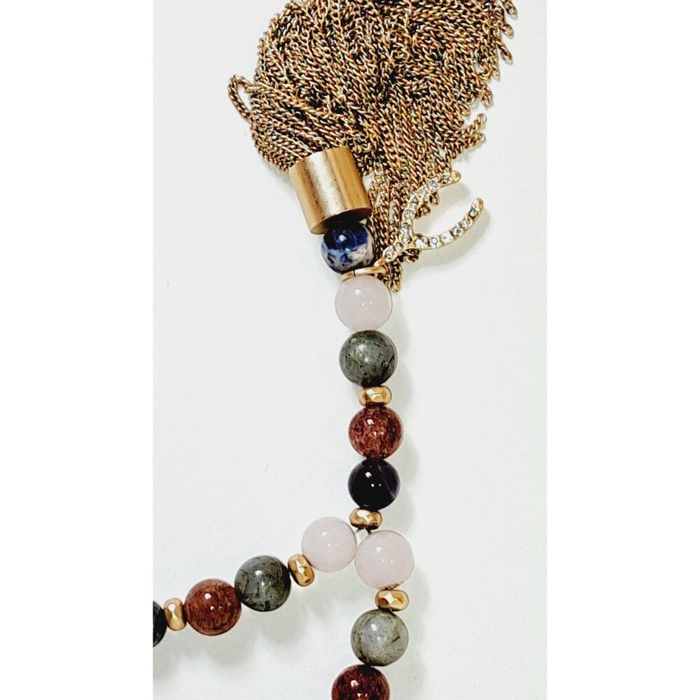 White House black market bead Stone necklace gold multi color Great condition.